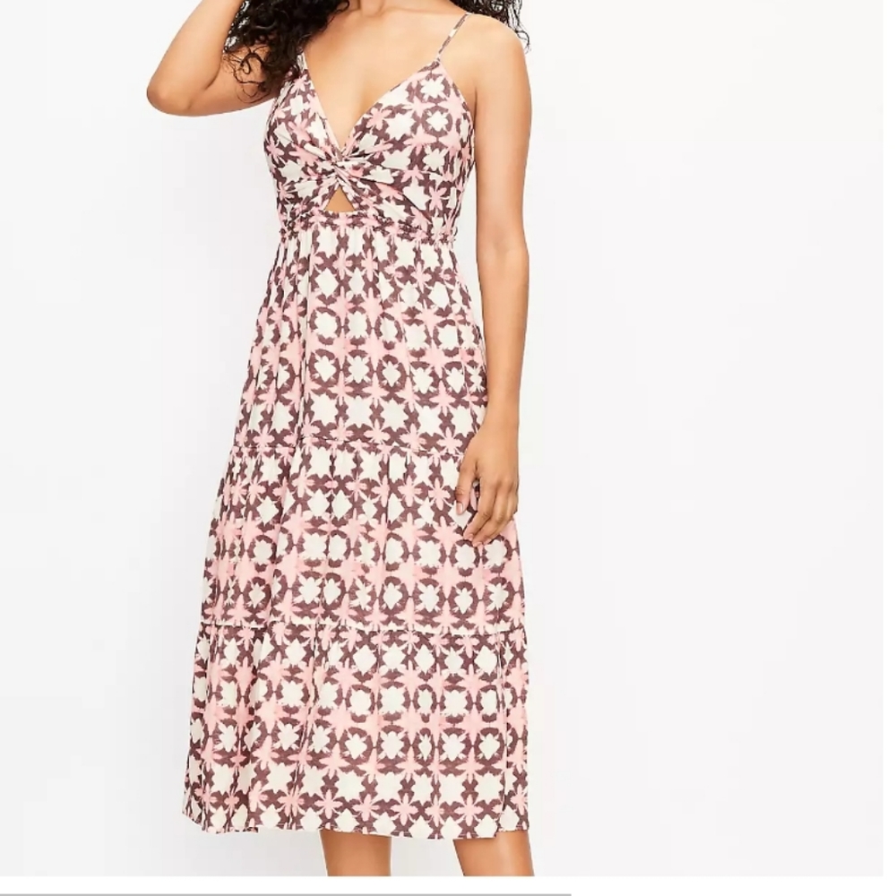 LOFT Sunwashed Floral Twist Tiered Midi Dress